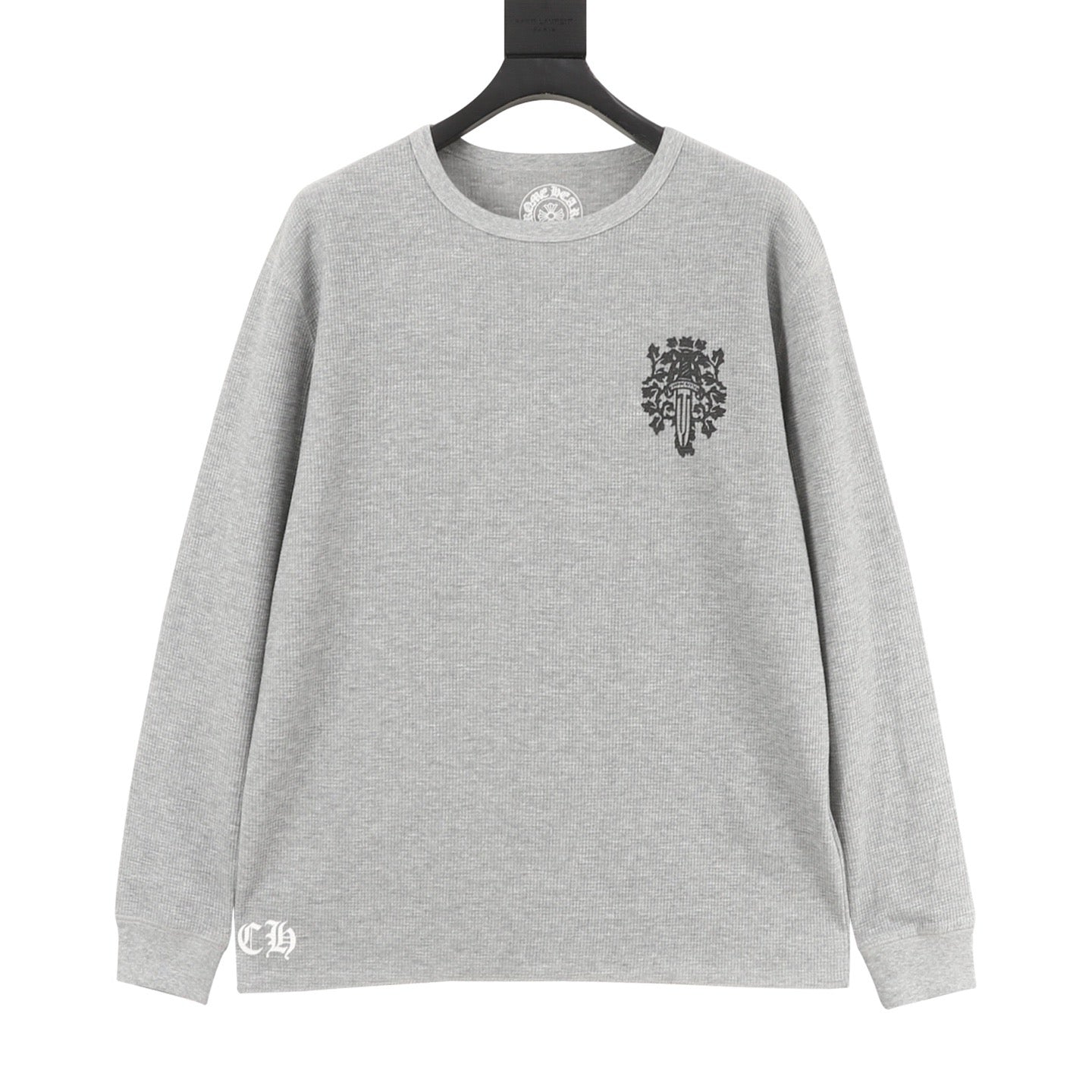 Chrome Hearts Vine & Sword Crest Long-Sleeve Tee — Black, Waffle Knit