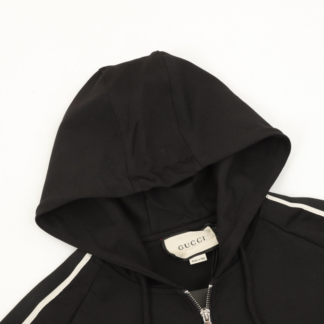 Gucci Women's Men's Black Side-Stripe Full-Zip Hooded Jacket
