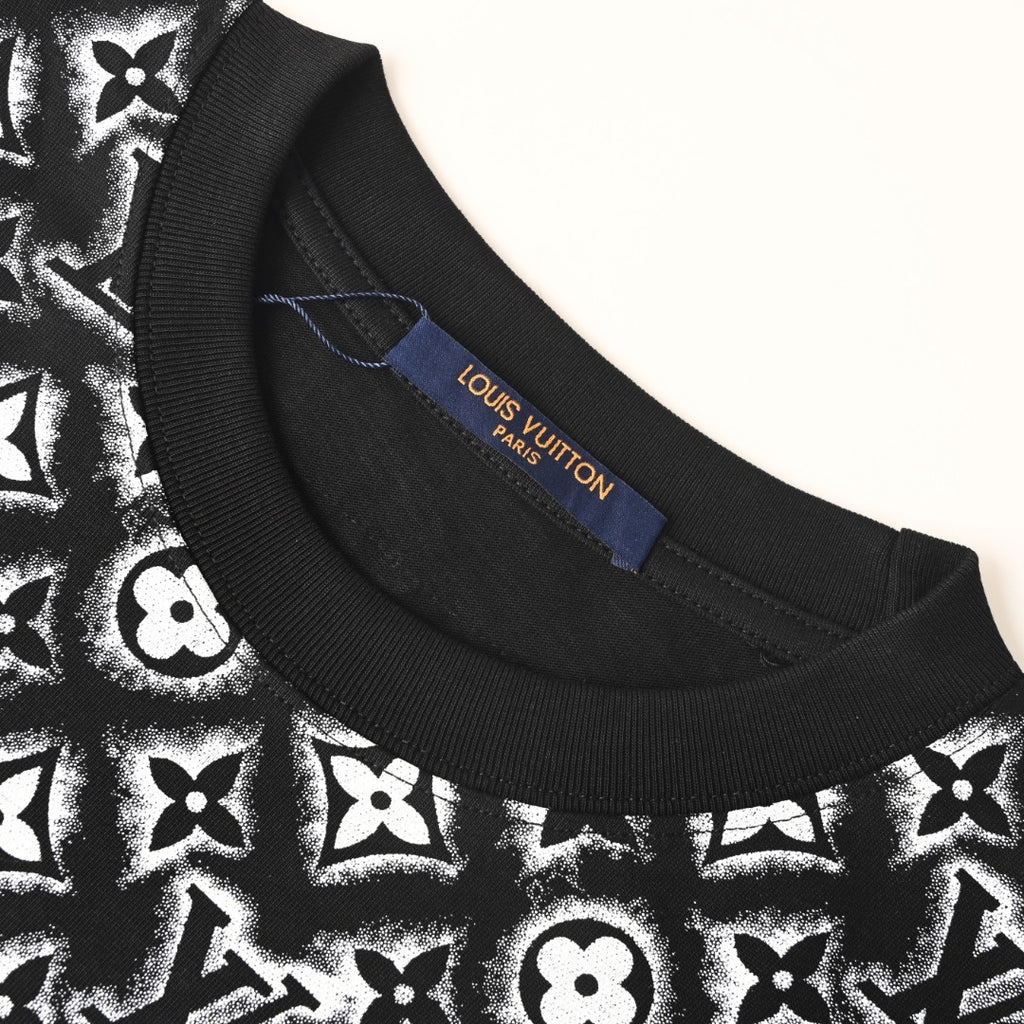 Louis Vuitton All-Over Monogram Print Short-Sleeve T-Shirt in Black