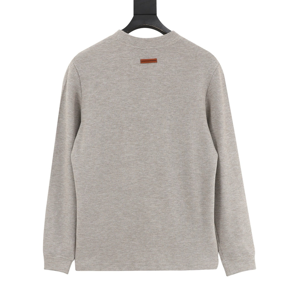 Zegna Women's Men's Light Taupe Waffle-Texture Crewneck Long-Sleeve Top