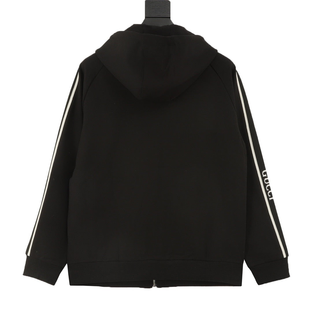 Gucci Women's Men's Black Side-Stripe Full-Zip Hooded Jacket