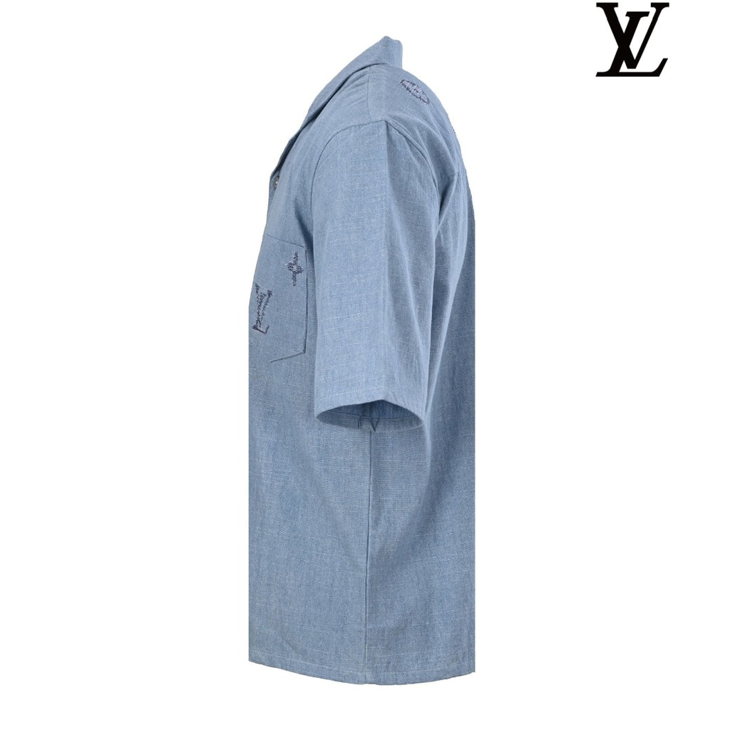 Louis Vuitton Men's Light Blue Embroidered Short Sleeve Shirt