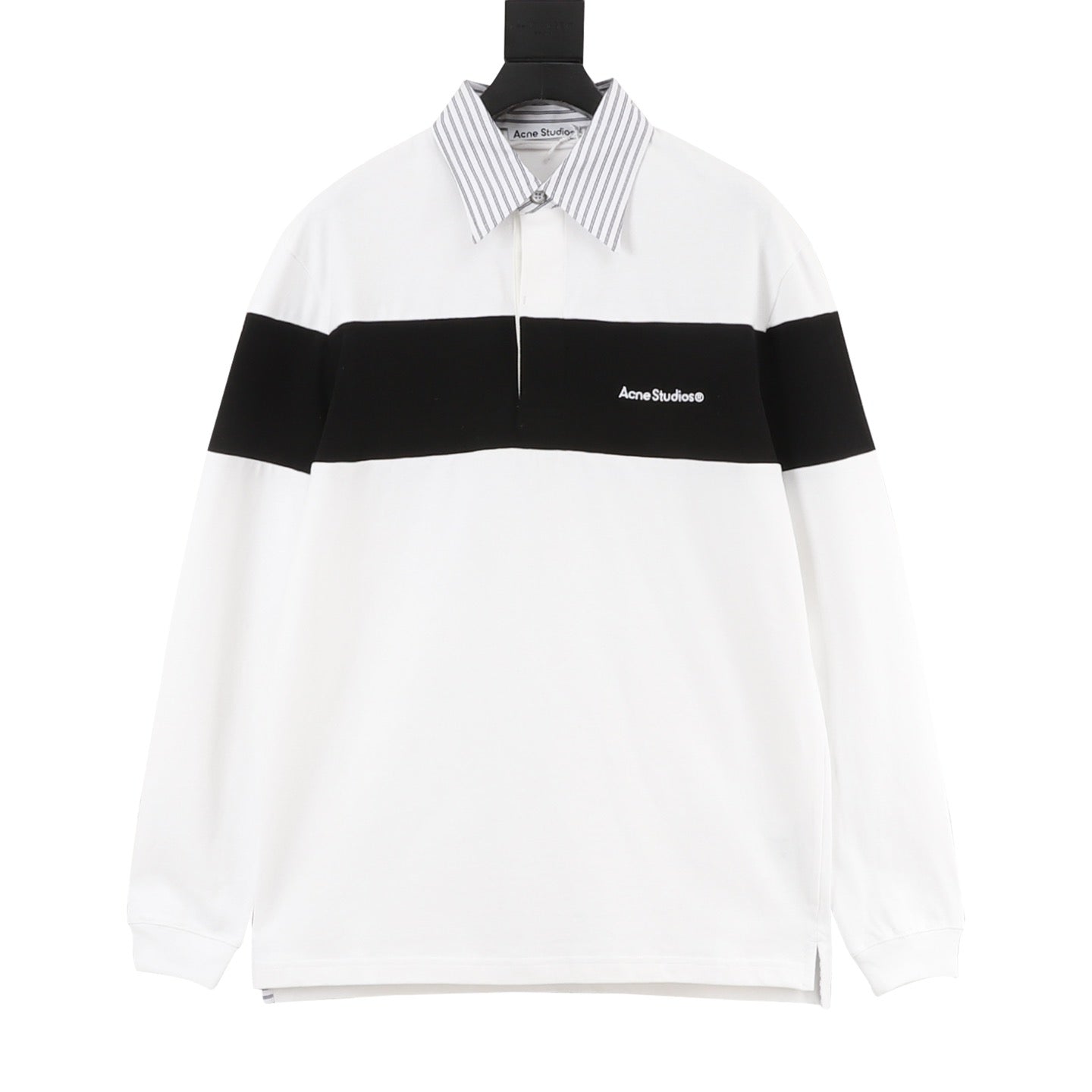 Acne Studios Black & White Striped Long-Sleeve Polo Shirt
