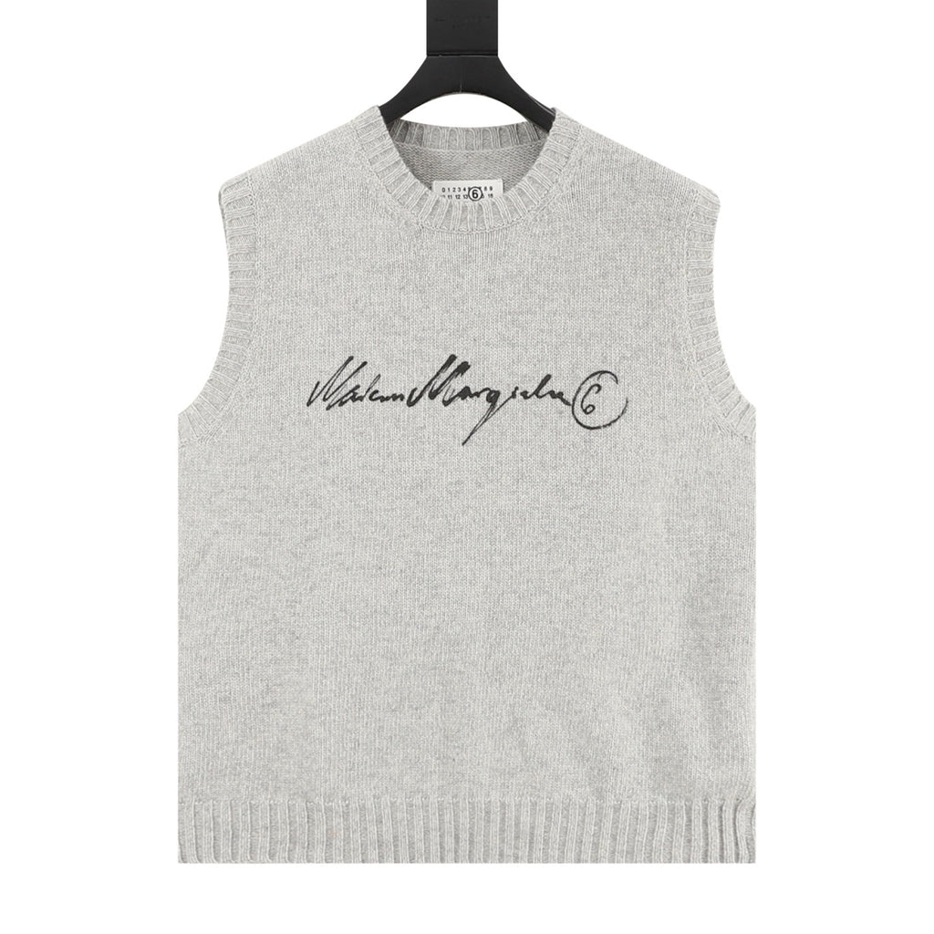 Maison Margiela Women's Men's Light Grey Signature Logo Knit Vest