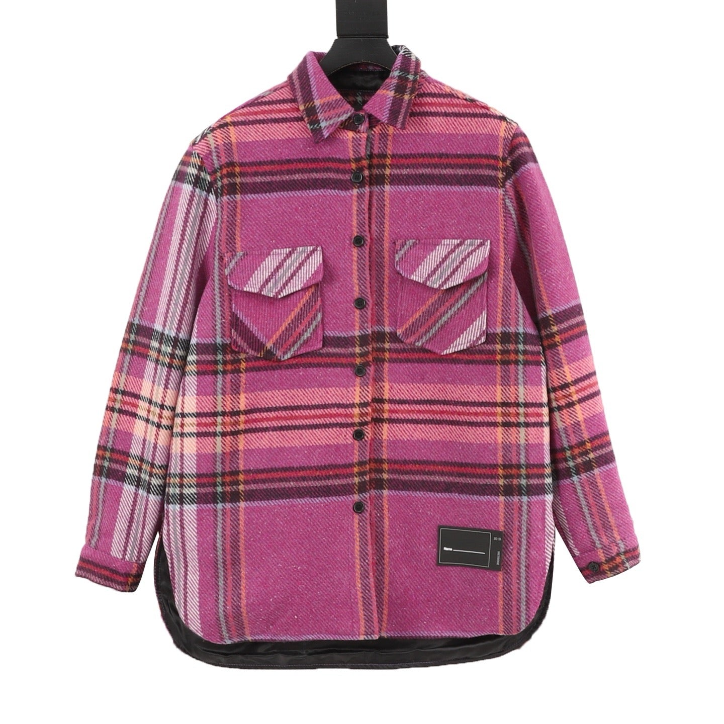 We11done Plaid Wool-Blend Shirt Jacket — Rose Pink, Dual Chest Pockets