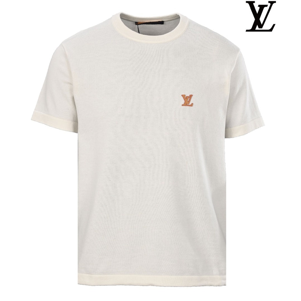 Louis Vuitton Men's Off-White Leather Logo Knit T-Shirt