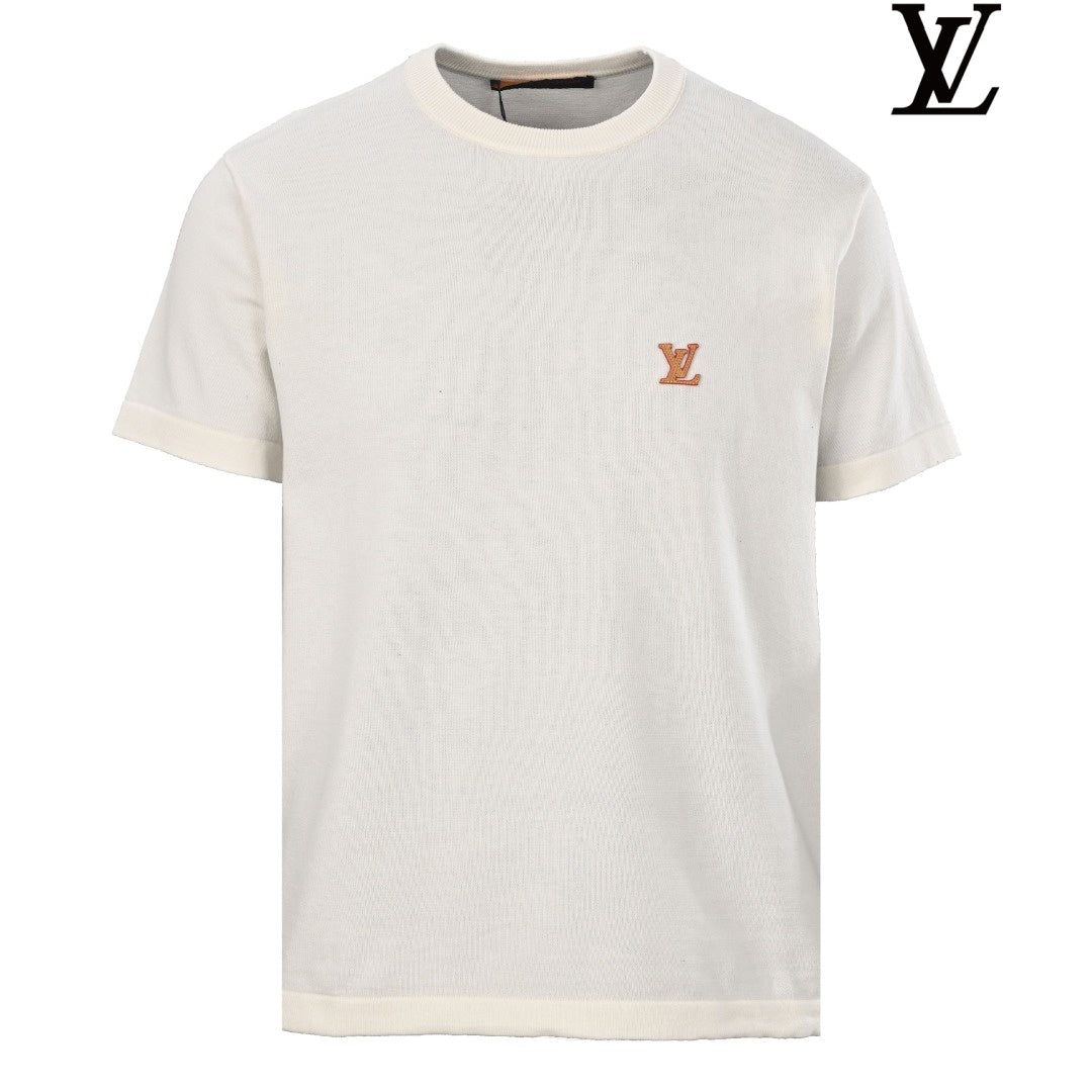 Louis Vuitton Men's Off-White Leather Logo Knit T-Shirt