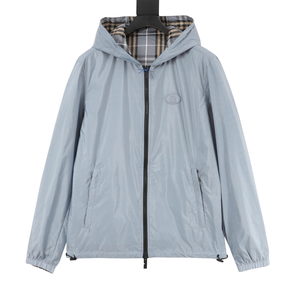Burberry Grey-Green Check Reversible Hooded Jacket