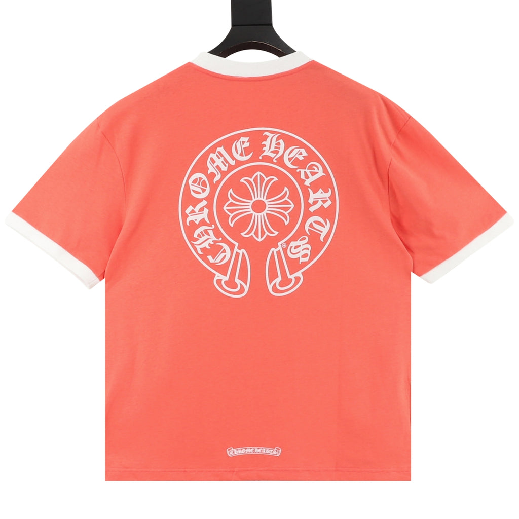 Chrome Hearts Men's Coral White-Trim Logo Short-Sleeve T-Shirt