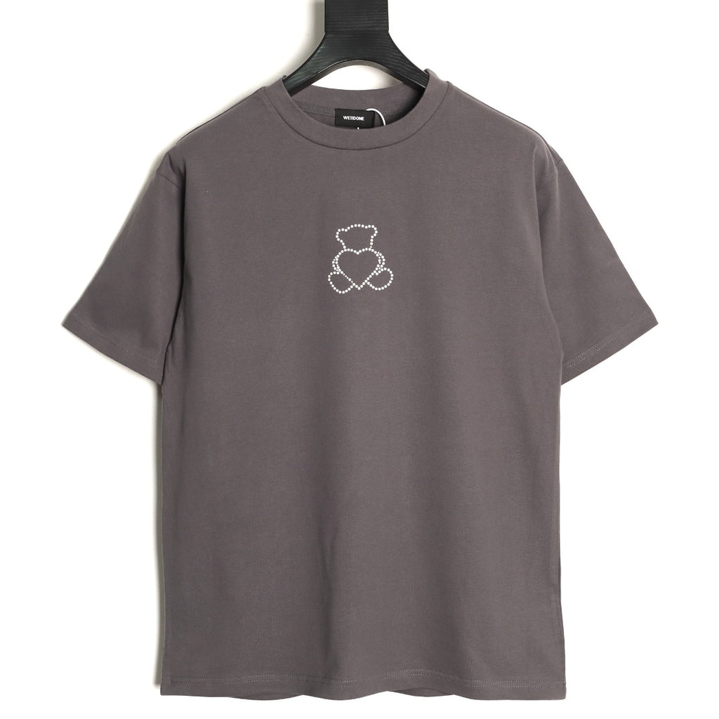 We11done Men's Grey Rhinestone Bear & Heart T-Shirt