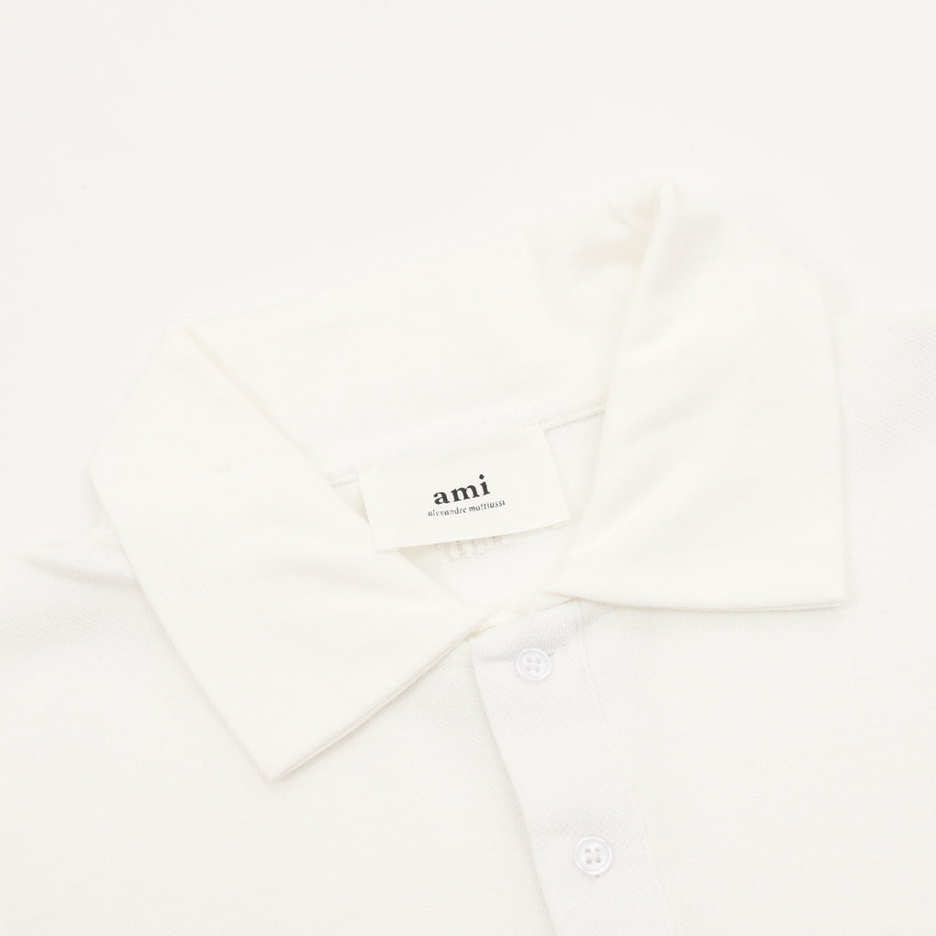 AMI Paris Long-Sleeve Polo Shirt — Tonal Heart Logo, Black | FW25