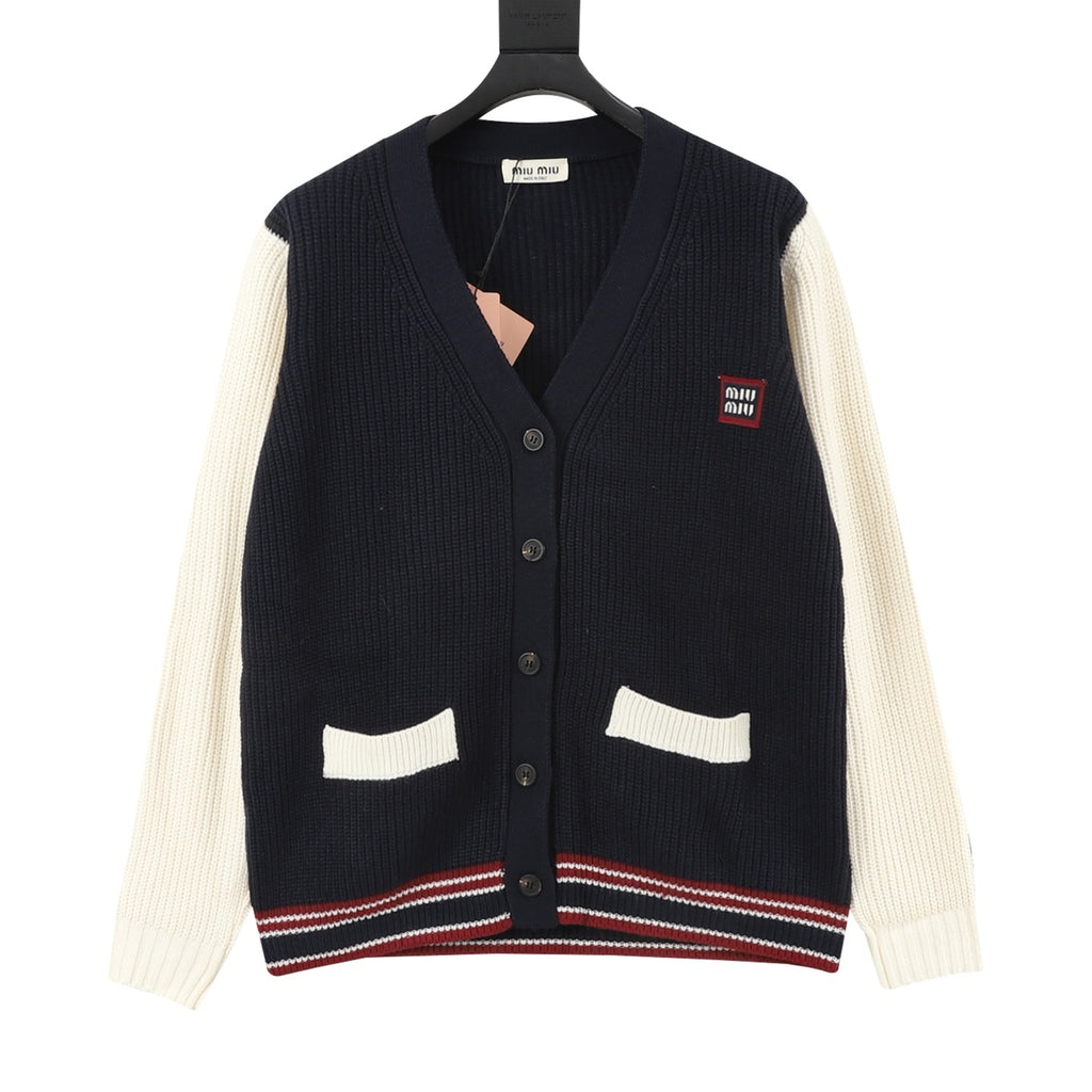Miu Miu Women's & Men's Navy Color-Block Knit Cardigan