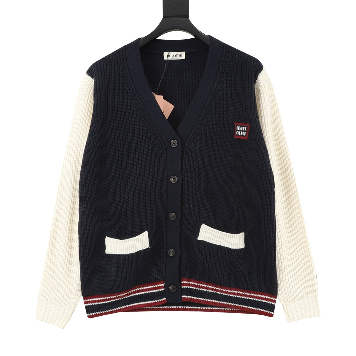 Miu Miu Women's & Men's Navy Color-Block Knit Cardigan