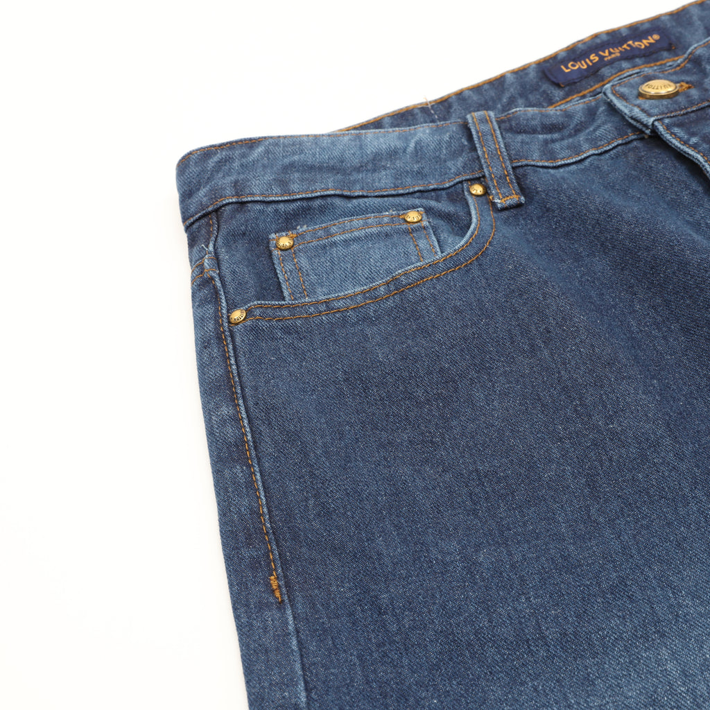 Louis Vuitton LV Monogram-Lined Cuffed Wide-Leg Jeans