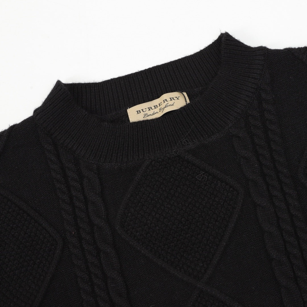 Burberry Women's & Men's Black Cable-Knit Check Panel Sweater