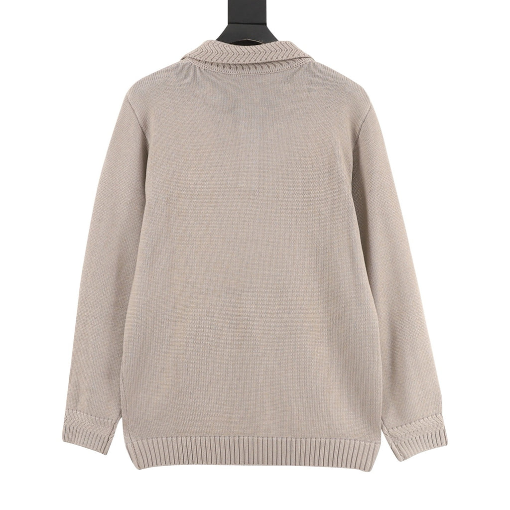 Bottega Veneta Tricolor Textured Knit Collar Wool Polo Sweater | Camel Relaxed Luxury Knitwear