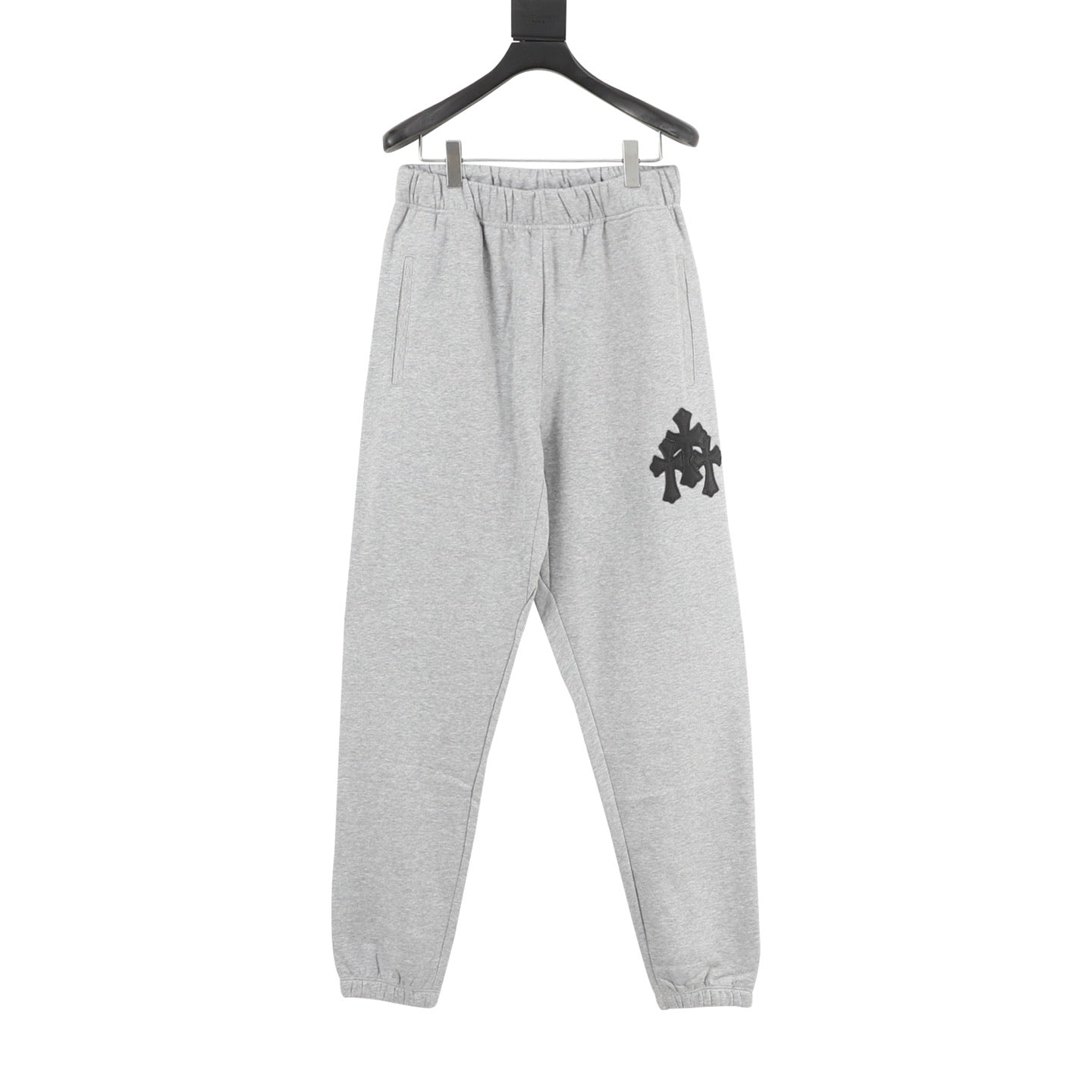 Chrome Hearts Triple Cross Leather Patch Joggers — Grey Marl
