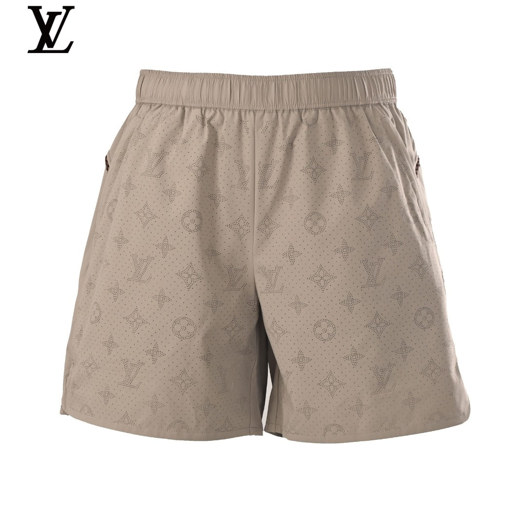 Louis Vuitton Beige Perforated Monogram Elastic Waist Shorts