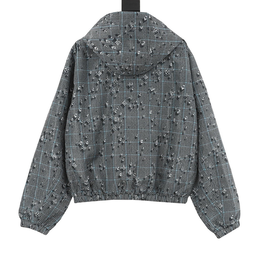 Louis Vuitton 25FW Reversible Monogram Crystal Hooded Jacket | Grey Check LV All-Over Print