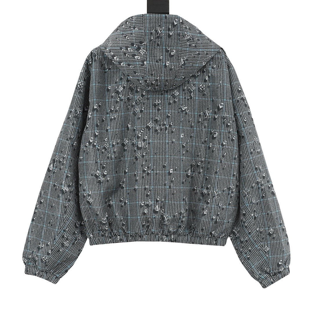 Louis Vuitton 25FW Reversible Monogram Crystal Hooded Jacket | Grey Check LV All-Over Print