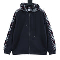 Burberry Women's Men's Navy Check Panel Zip-Up Hoodie