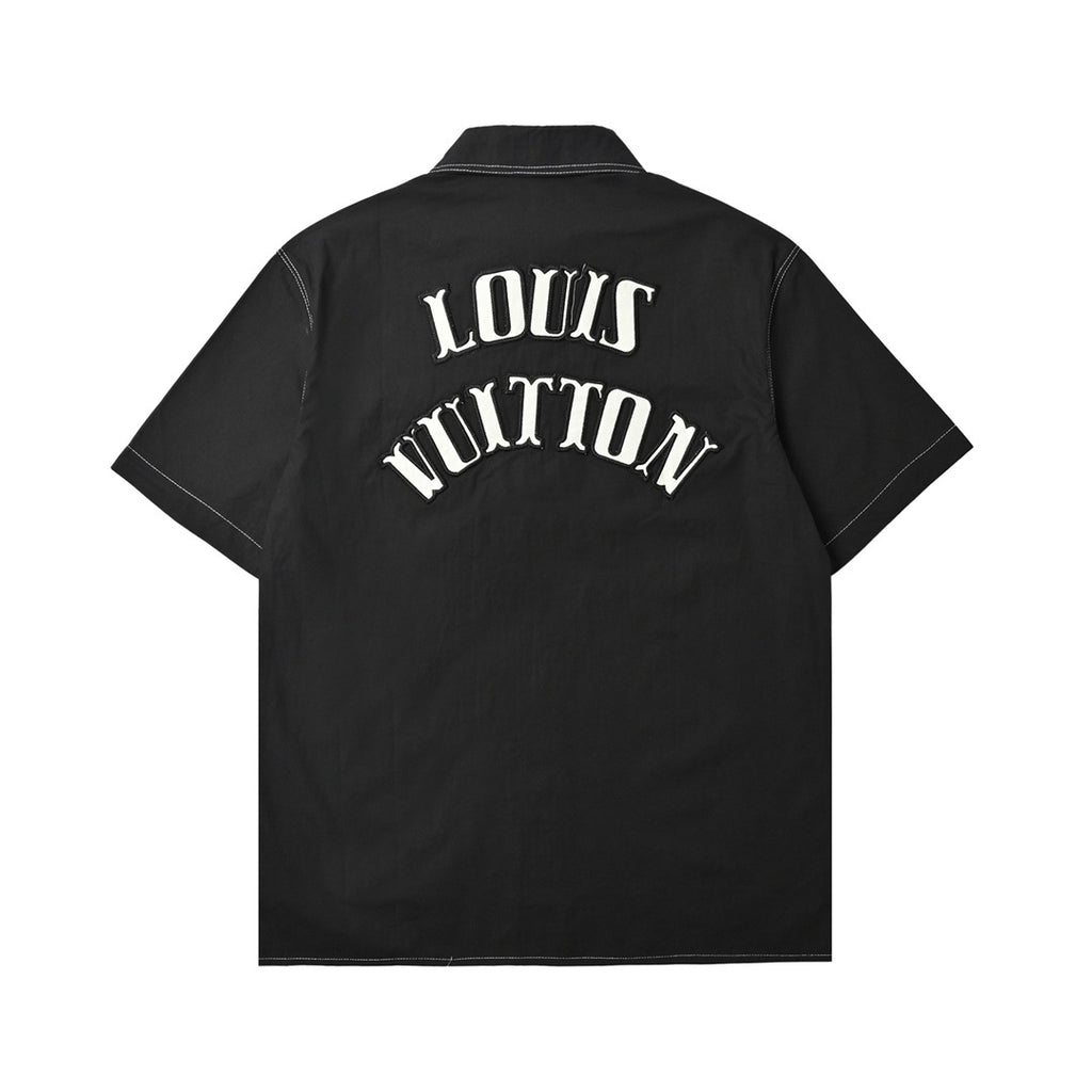Louis Vuitton Stitched Dice Patch Short-Sleeve Shirt in Black
