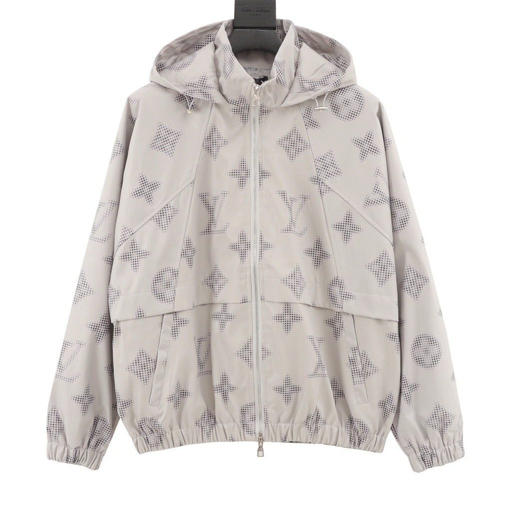 Louis Vuitton Women's & Men's Light Grey Perforated Monogram Hooded Windbreaker