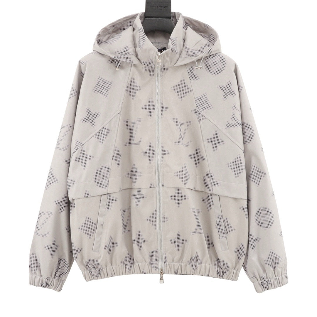 Louis Vuitton Women's & Men's Light Grey Perforated Monogram Hooded Windbreaker