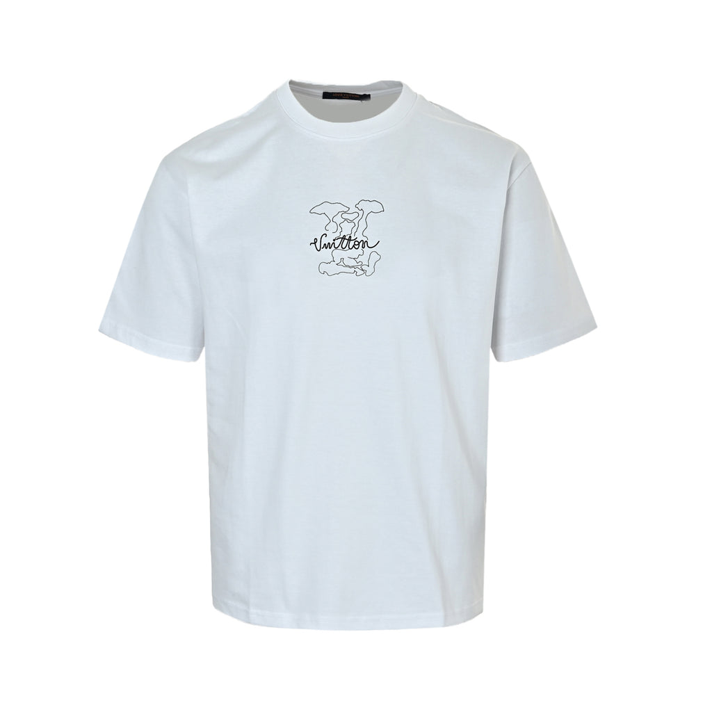 Louis Vuitton Line-Drawing LV Embroidered Short-Sleeve T-Shirt in White