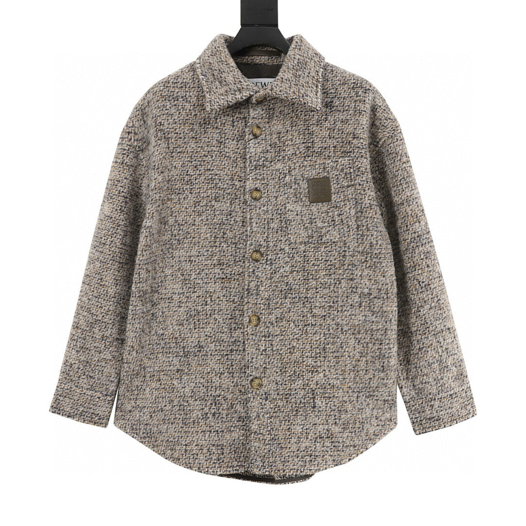 Loewe Leather Label Tweed Wool Blend Overshirt Jacket