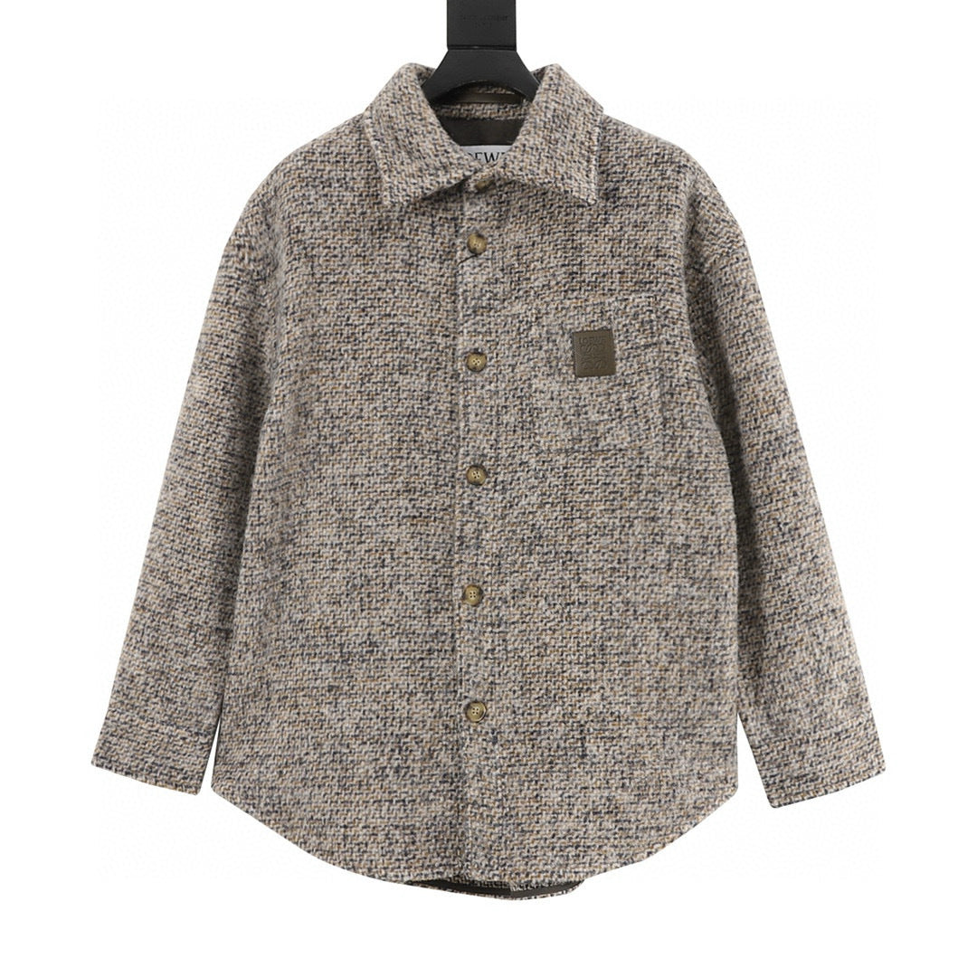 Loewe Leather Label Tweed Wool Blend Overshirt Jacket