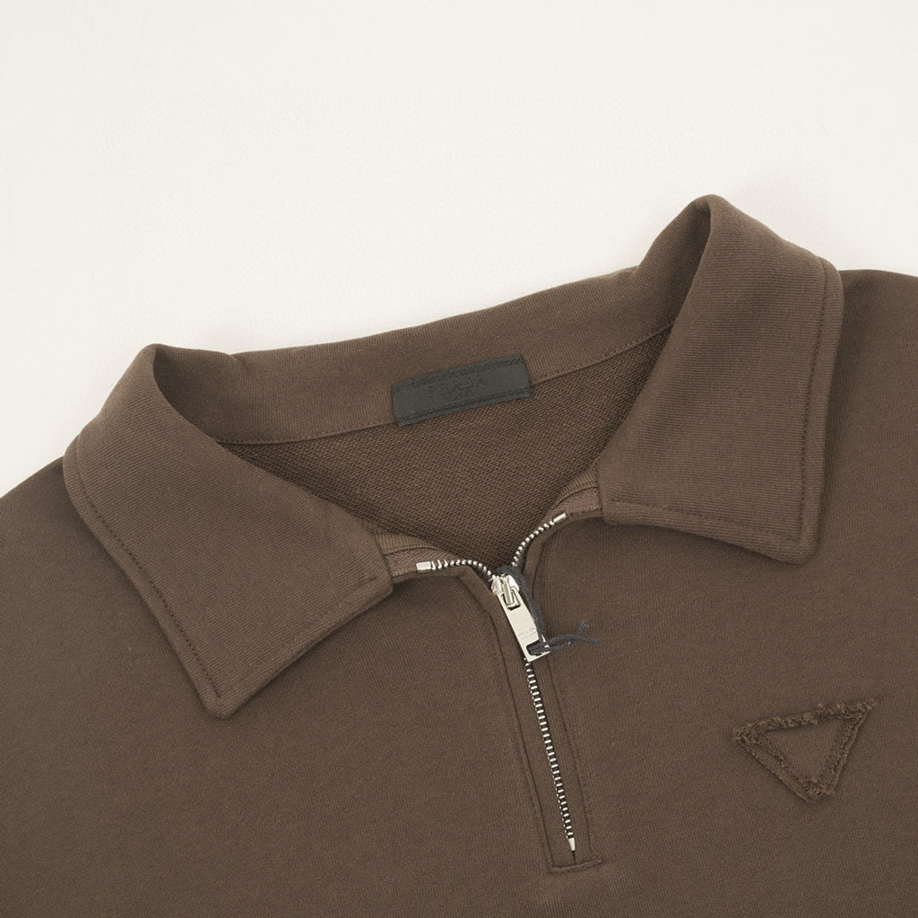 Prada Tonal Triangle Logo Padlock Zip Polo Collar Cotton Sweatshirt