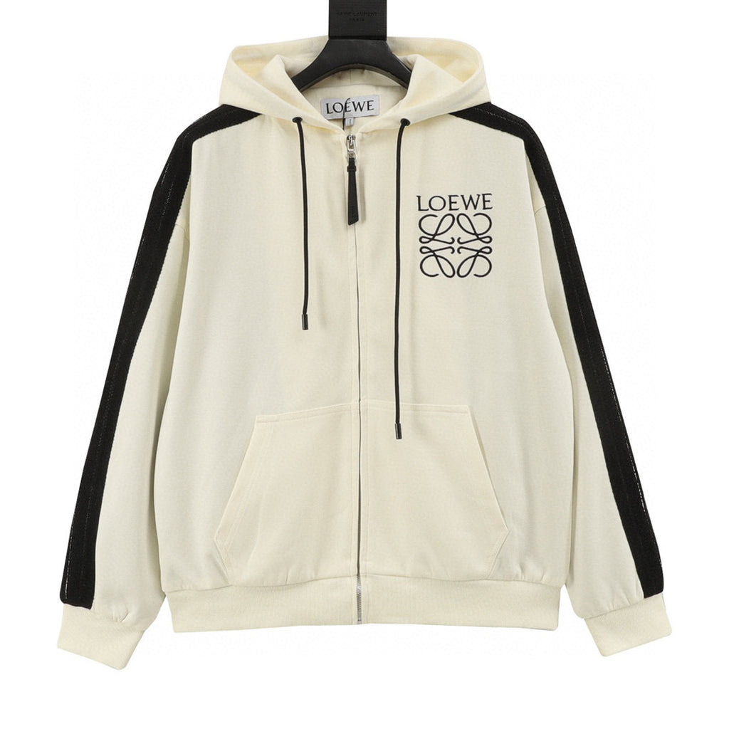 Loewe Anagram Logo Embroidered Contrast Sleeve Zip-Up Hoodie
