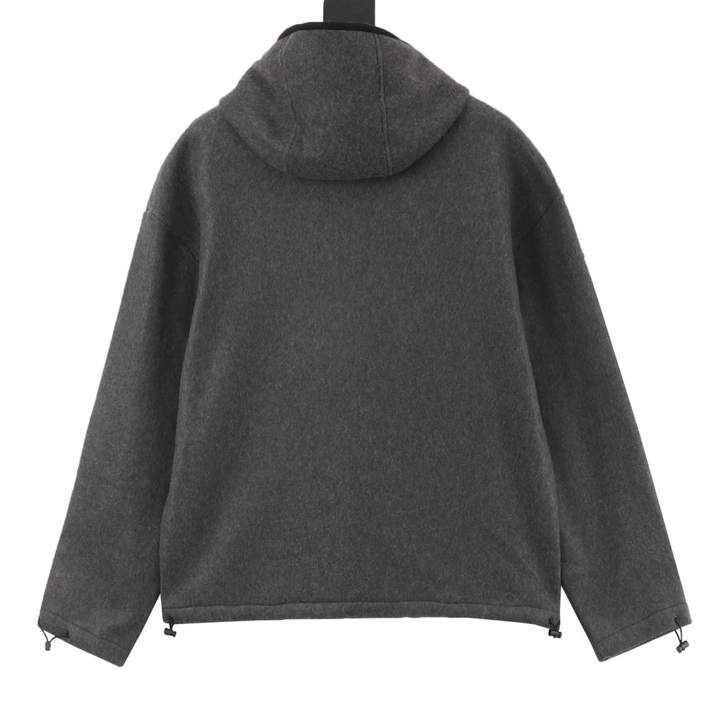Miu Miu Women's Men's Grey Logo Wool Zip-Up Hooded Jacket
