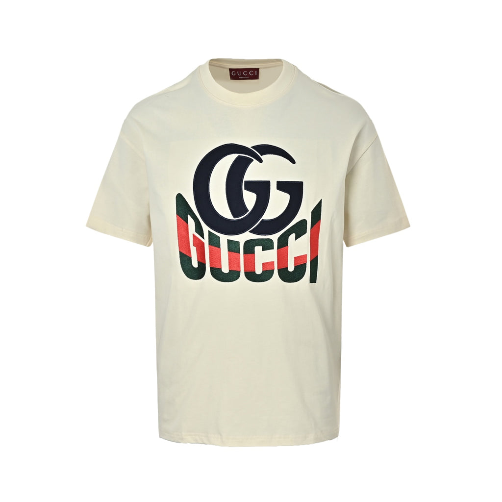 Gucci Interlocking GG Web Logo Short-Sleeve T-Shirt in Cream