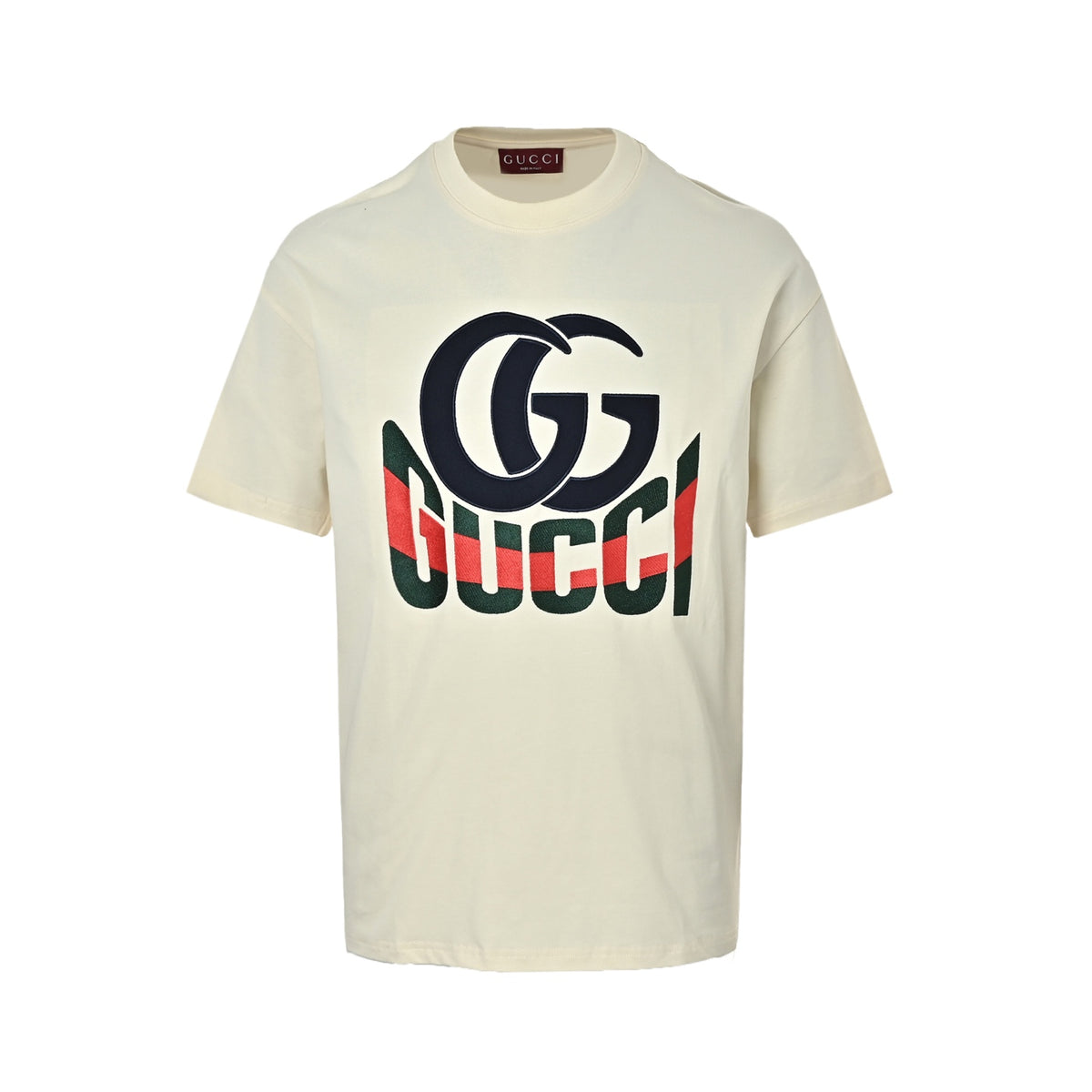 Gucci Interlocking GG Web Logo Short-Sleeve T-Shirt in Cream