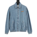 Miu Miu Washed Denim Bomber Jacket — Light Blue, Gold Topstitch | Made in Italy