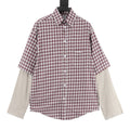 Balenciaga Red Plaid Layered-Look Double-Layer Short-Sleeve Shirt