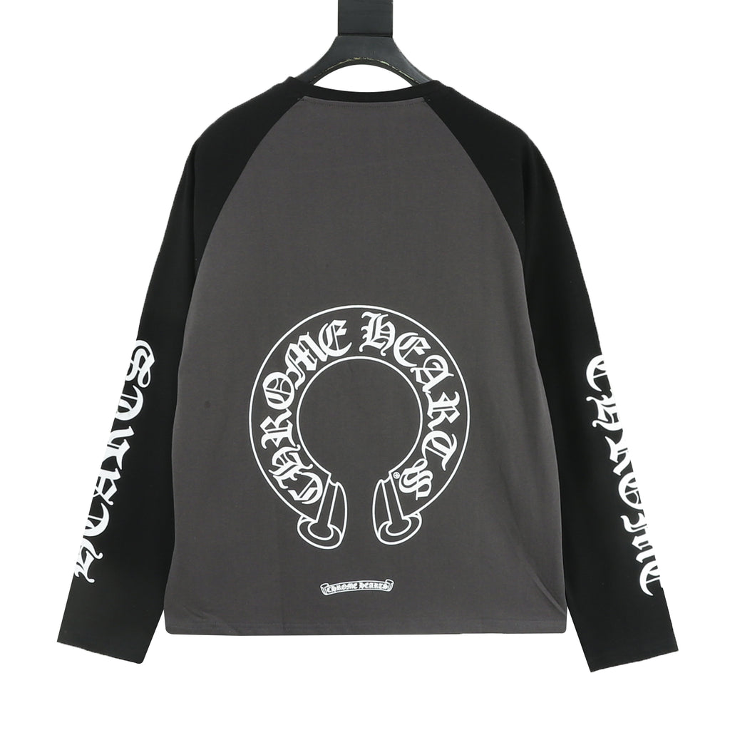 Chrome Hearts Horseshoe Raglan Long-Sleeve Tee — Pink & White, Gothic Sleeve Print