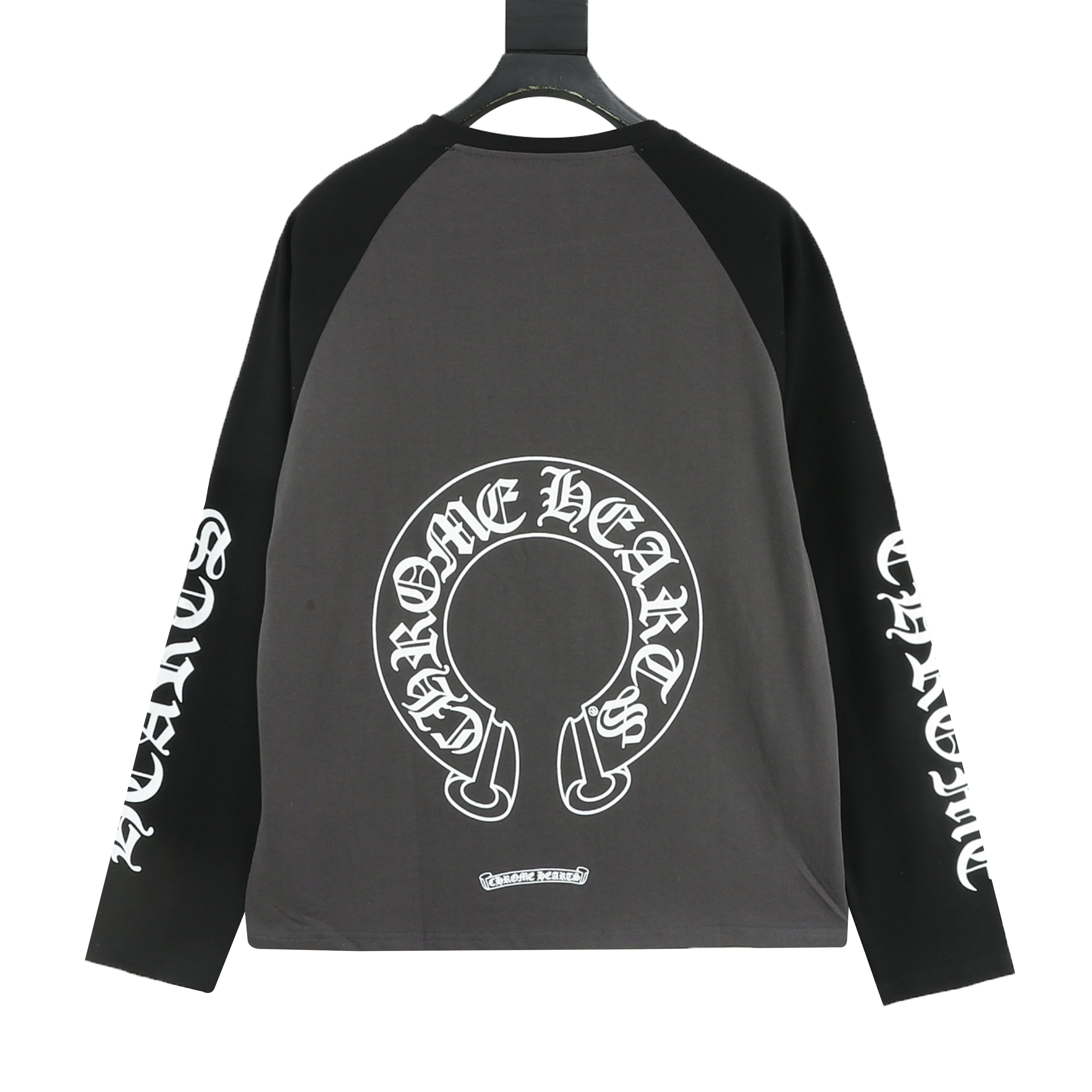 Chrome Hearts Horseshoe Raglan Long-Sleeve Tee — Pink & White, Gothic Sleeve Print