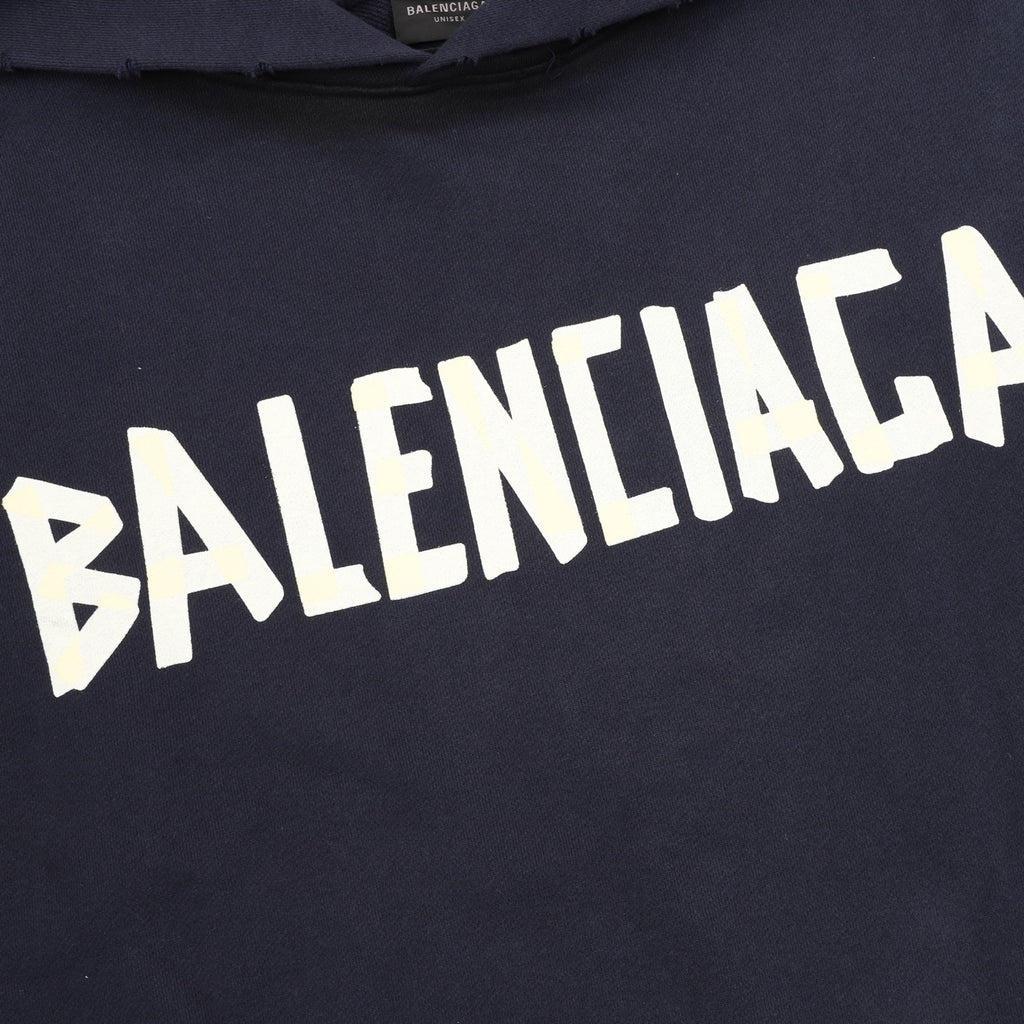 Balenciaga 26SS Destroyed Logo Print Washed Hoodie