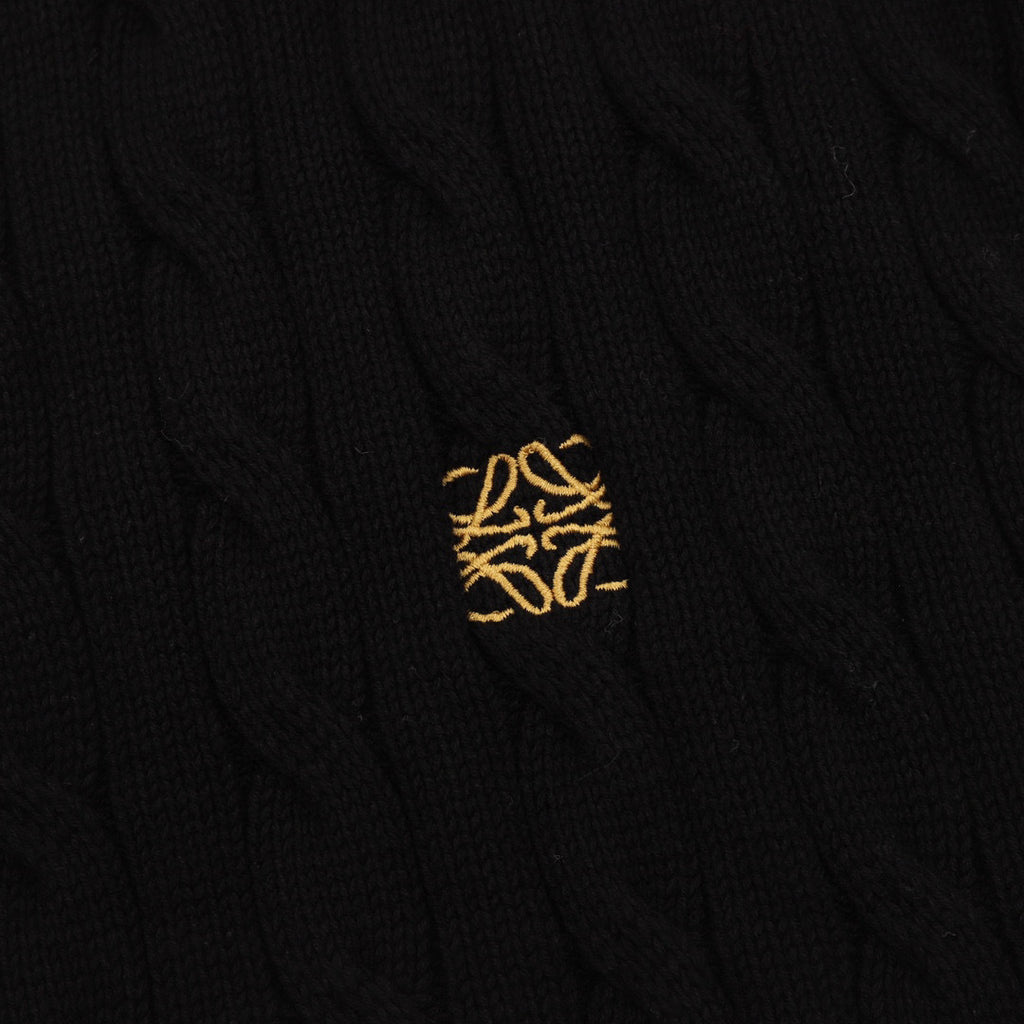 Loewe Anagram Gold Embroidered Cable Sleeve Knit Cardigan