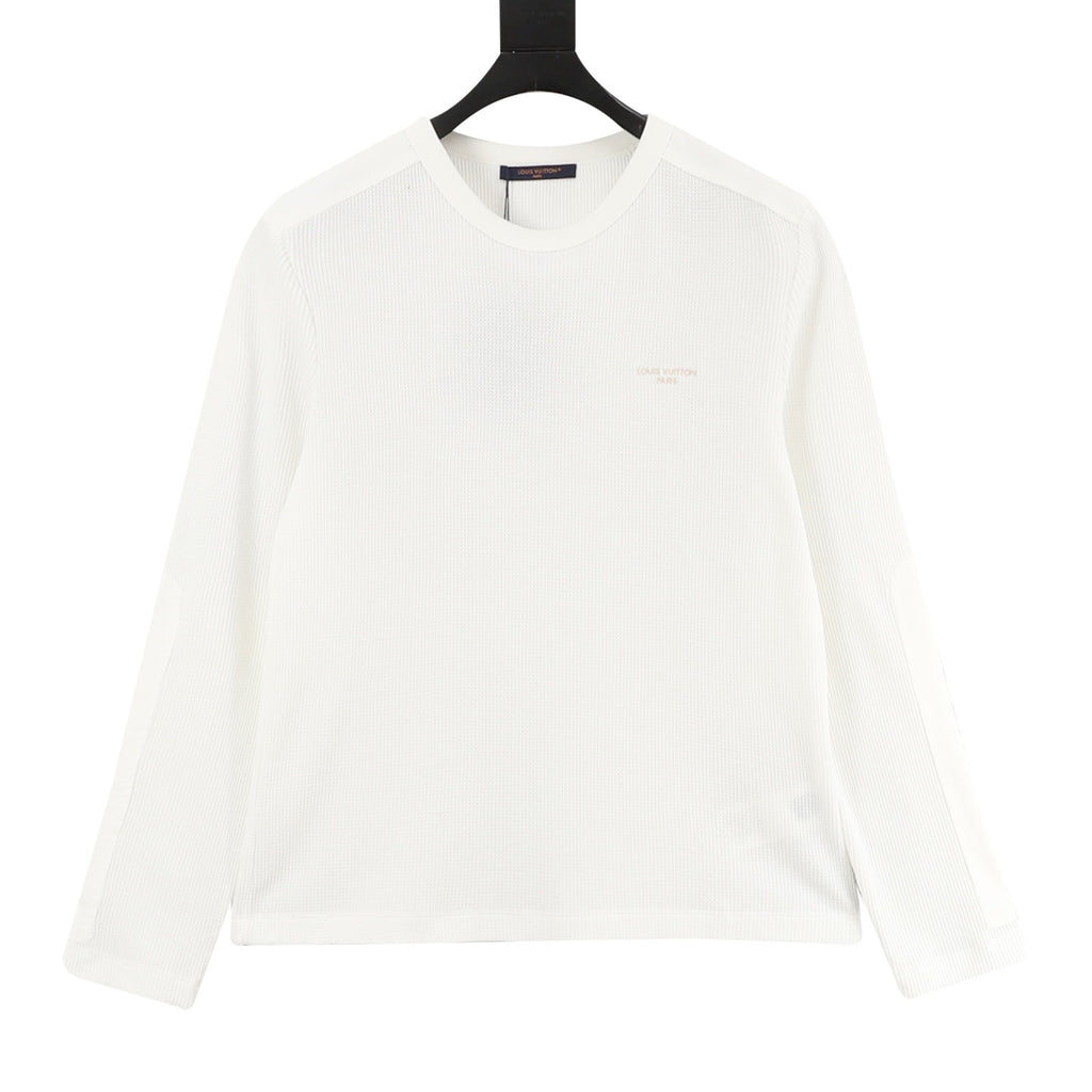 Louis Vuitton Tonal LV Embroidered Waffle Crewneck Long Sleeve | White Quiet Luxury Knitwear