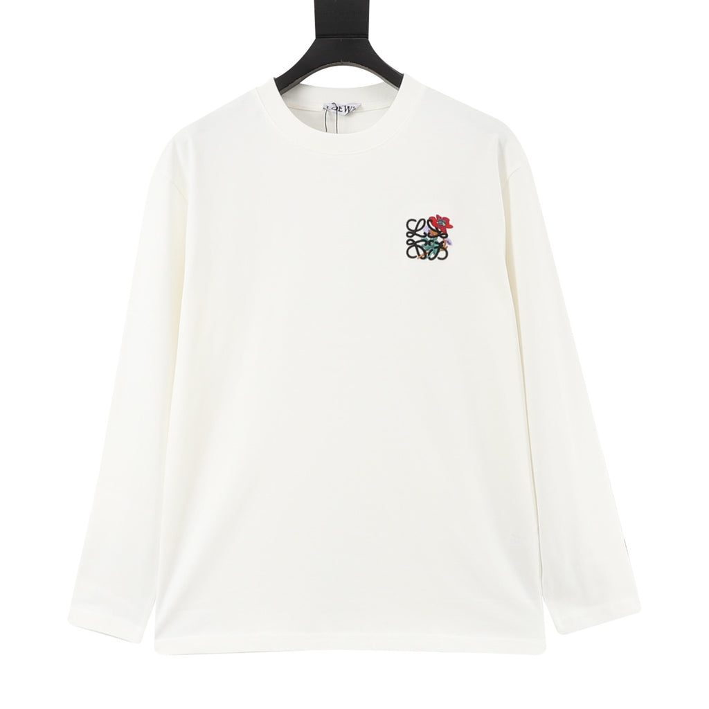 LOEWE Women's & Men's White Floral Anagram Embroidered Long-Sleeve T-Shirt