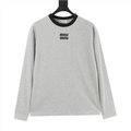 Miu Miu Women's & Men's Grey Contrast-Collar Logo Long-Sleeve Tee