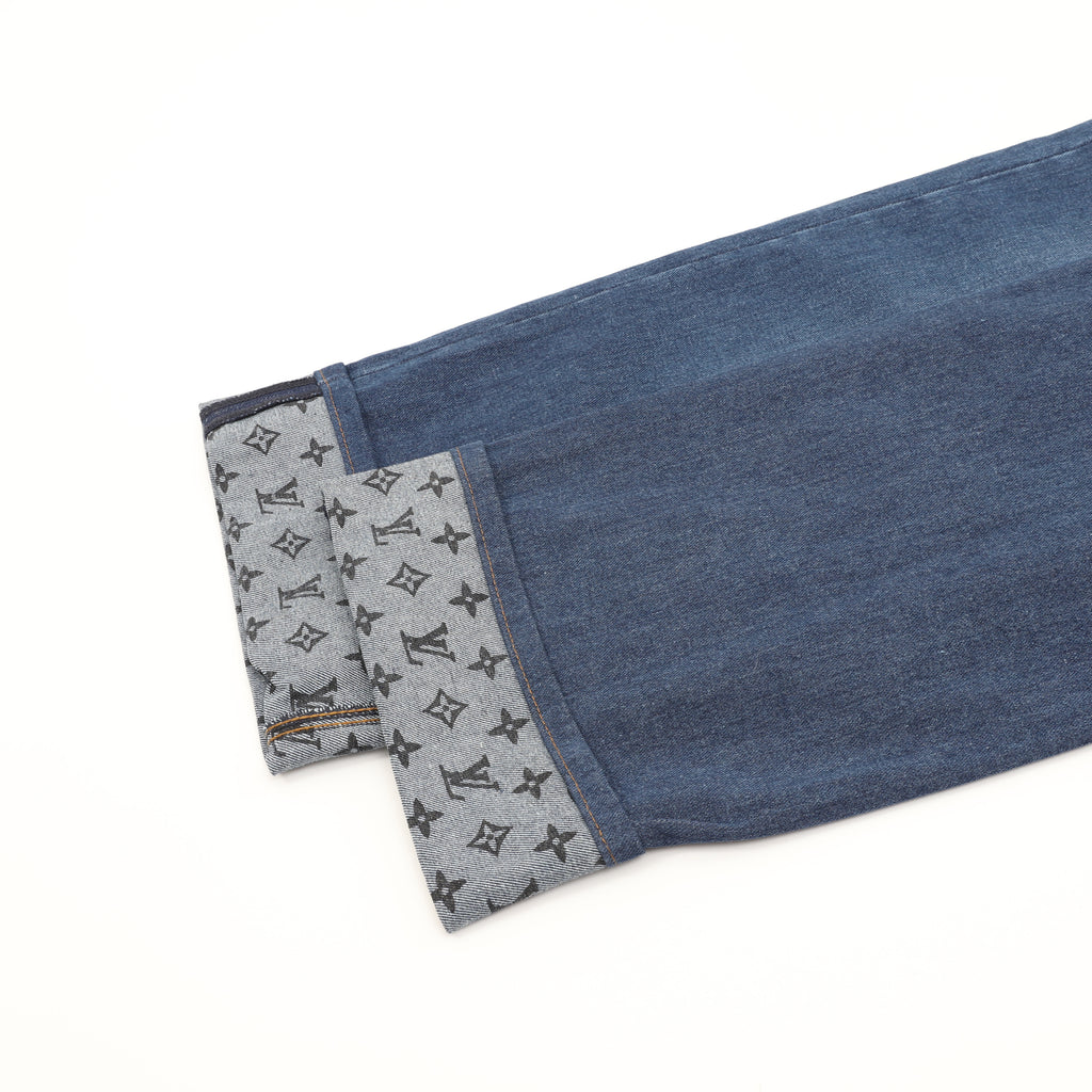 Louis Vuitton LV Monogram-Lined Cuffed Wide-Leg Jeans