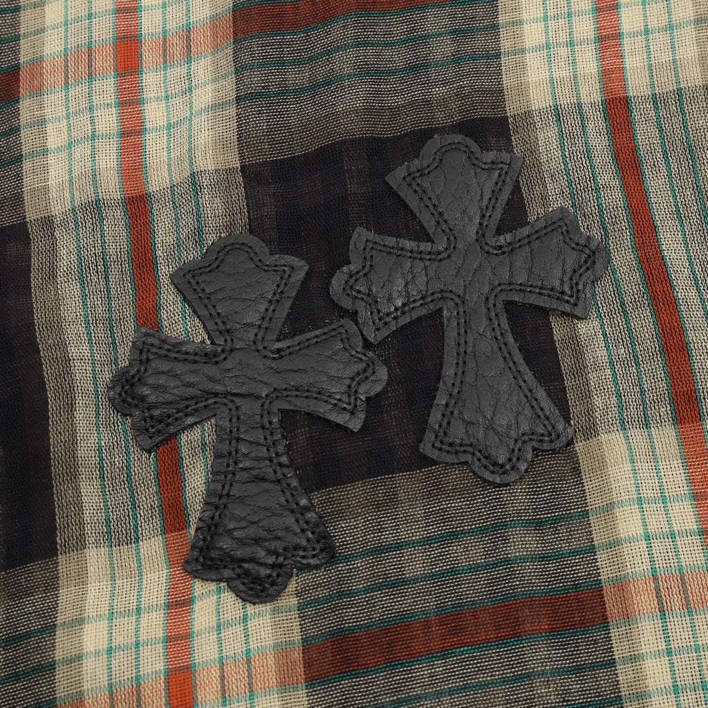 Chrome Hearts Plaid Long-Sleeve Shirt with Leather Patch