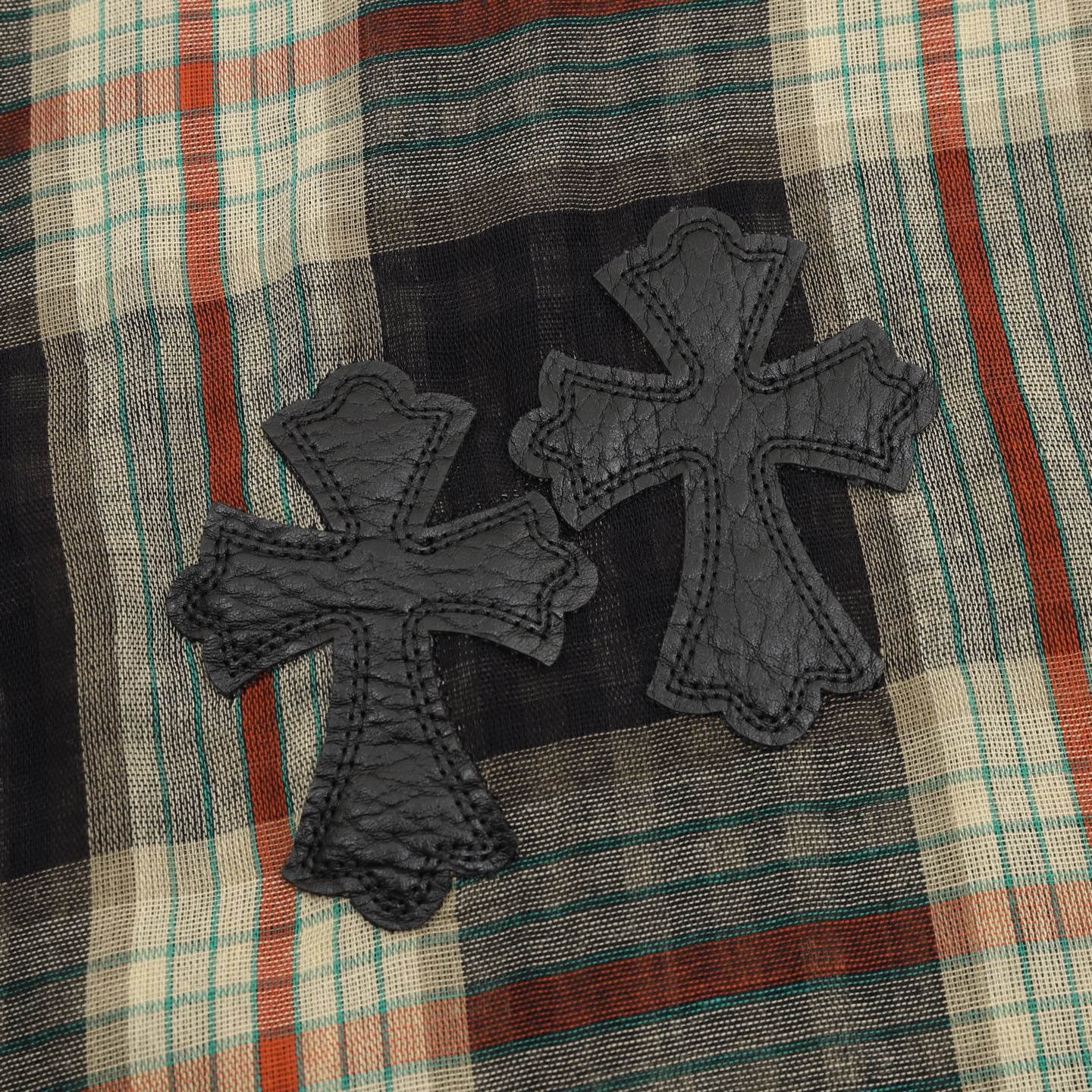 Chrome Hearts Plaid Long-Sleeve Shirt with Leather Patch