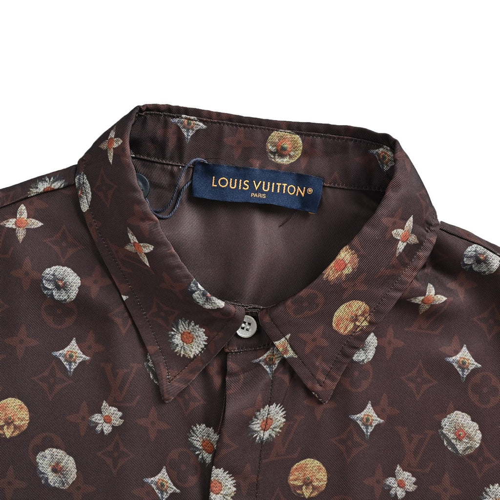 Louis Vuitton Floral Monogram Print Short-Sleeve Shirt in Brown