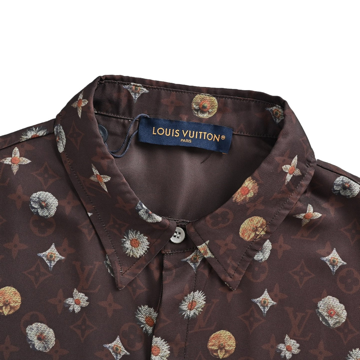 Louis Vuitton Floral Monogram Print Short-Sleeve Shirt in Brown